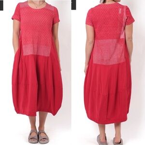 Rundholz Black Label Bubble Balloon Midi Dress In Red Chili Print Lagenlook